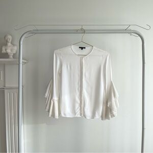 Massimo Dutti Ruffle-Sleeve White Blouse
